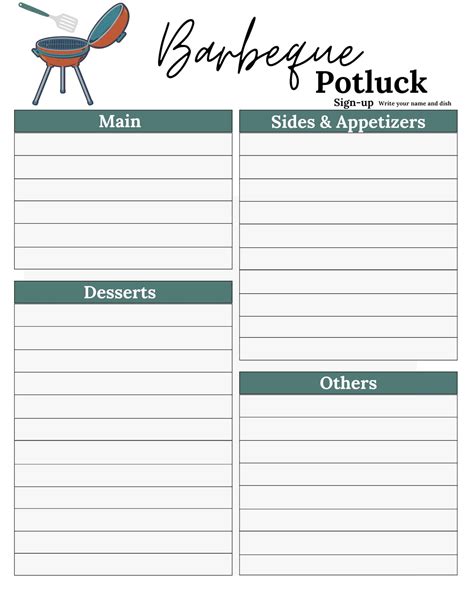 Bbq Potluck Sign Up Sheet Template