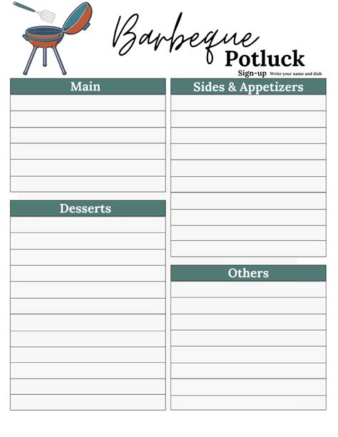 Potluck Sign Up Sheet Bbq Potluck Sign Up Sheet Barbeque Etsy Canada