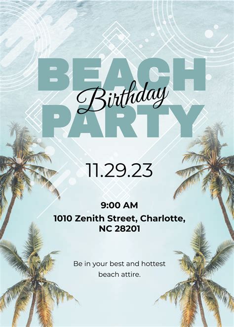 Free Beach Birthday Party Invitation Template Edit Online And Download