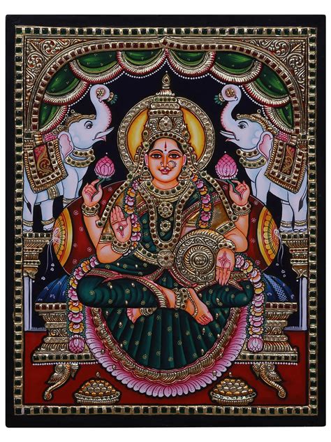 Gajalakshmi The Form Of Goddess Lakshmi Tanjore Painting Traditional