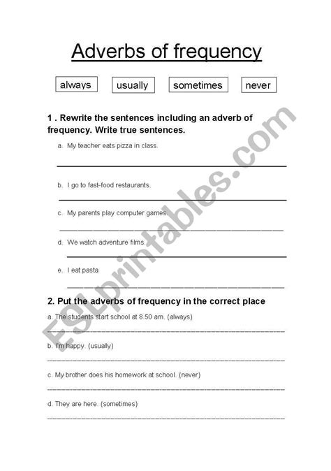 Adverbs Of Frequency Esl Worksheet By Patri13