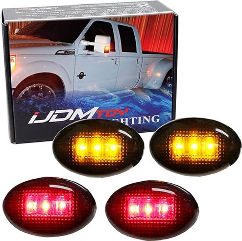 IJDMTOY Smoked Lens Amber Red LED Rear Bed Side Marker Lights Set