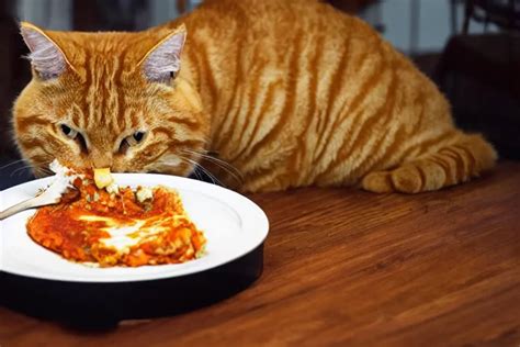 Large Orange Tabby Cat Eating Lasagna By Emmanuel Stable Diffusion