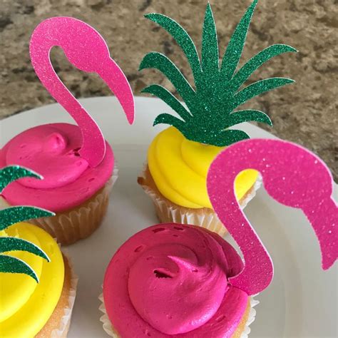 Flamingo Cupcake Toppers Pineapple Cupcake Toppers Tropical Cupcake