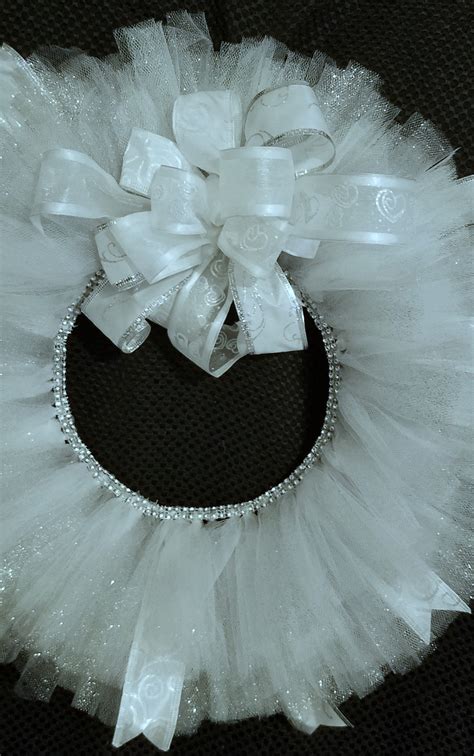 White Tulle Wedding Door Wreath Wedding Arch Decor Wedding Etsy