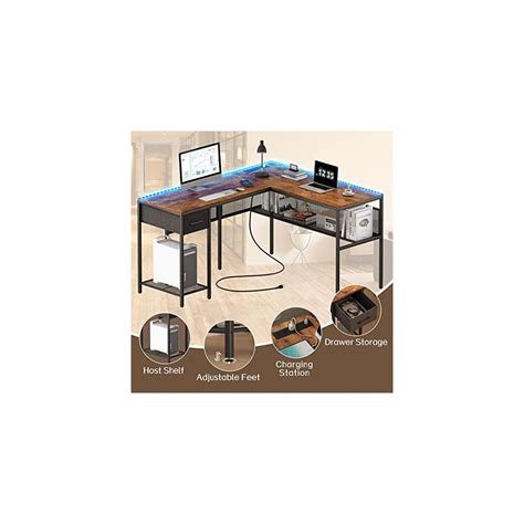 Buy SUPERJARE L Shaped Desk With Power Outlets LED Lights Computer