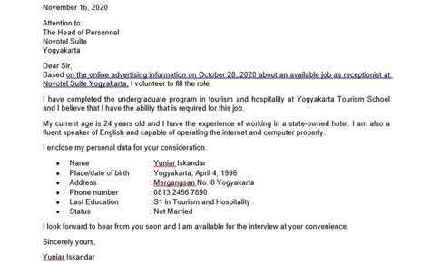 Contoh Surat Lamaran Simple Bahasa Inggris Surat Lamaran Kerja Desain Contoh Surat Rlpppawppr