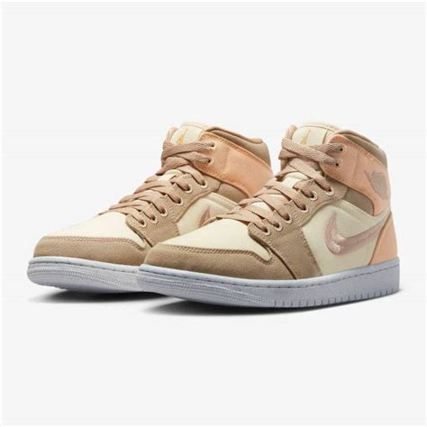 Nike Women S Air Jordan 1 Mid SE Muslin Canvas Tan Brown Muslin