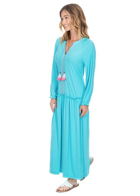 Aqua Embroidered Tunic Maxi Dress Cabana Life