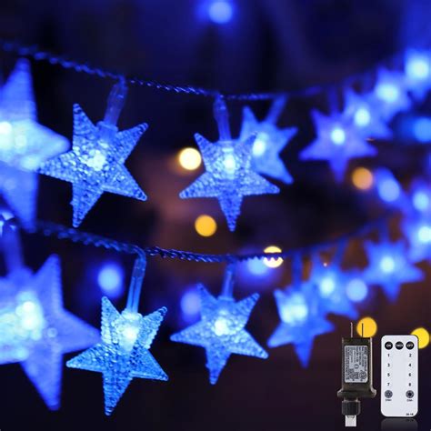 Blue Star String Lights Plug In Ft Led Star Fairy String