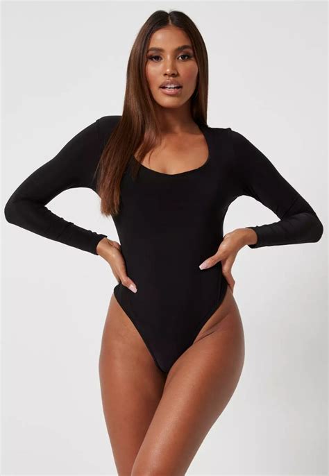 Missguided Black Slinky Seam Free Square Neck Long Sleeve Bodysuit