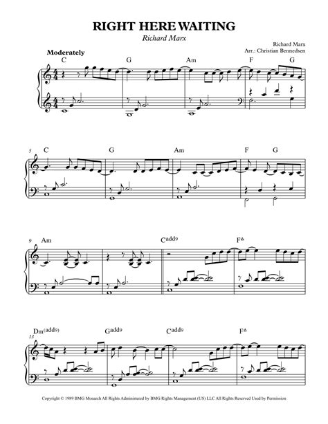 Right Here Waiting Arr Christian Bennedsen By Richard Marx Sheet Music For Piano Solo At