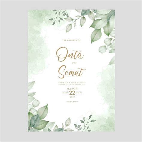 Beautiful Green Leaves Watercolor Wedding Invitation Card Template