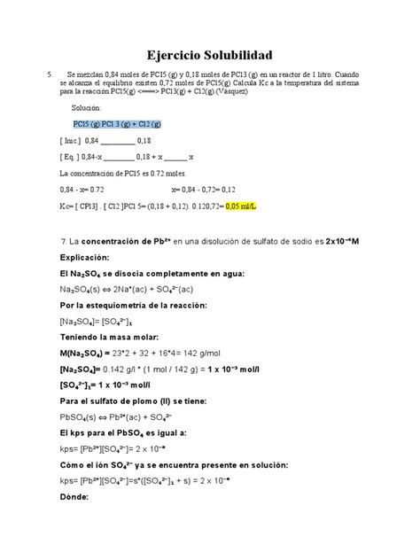 Ejercicio De Solubilidad Pdf Análisis Física Aplicada E