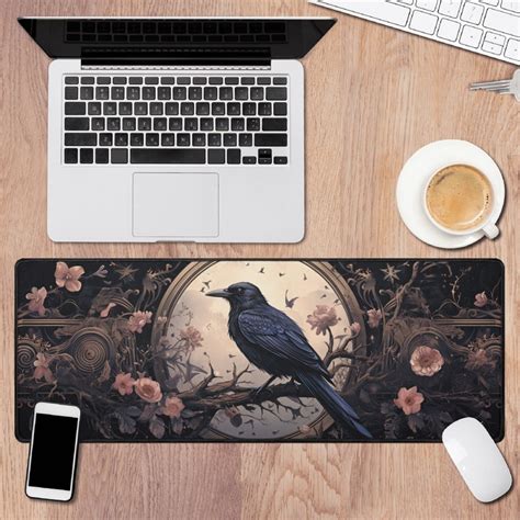 Dark Goth Raven Wildflowers Gothic Desk Mat Zen Desk Pad Etsy