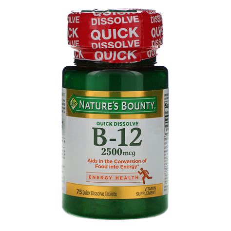 Natures Bounty B 12 Natural Cherry Flavor 2500 Mcg 75 Quick Dissolve Tablets Iherb