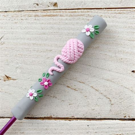 Grey Yarn Ball Crochet Hook Polymer Clay Crochet Hooks Yarn Lover