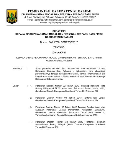 Surat Izin Kepala Dinas Penanaman Modal Dan Perizinan Terpadu Satu