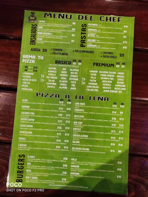 Carta De El Cant N Pizzer A A La Le A Zapopan