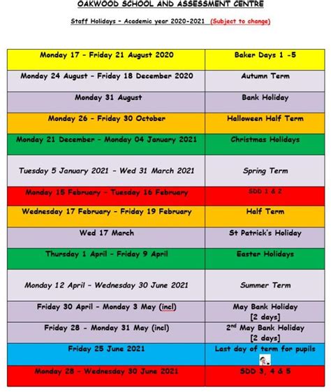 Updated School Holiday List