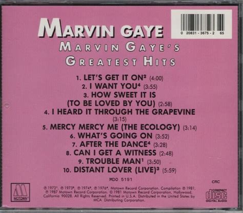 Marvin Gaye Marvin Gayes Greatest Hits Cd 1987 Ebay