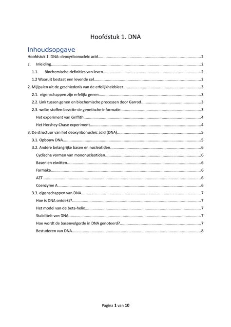 Samenvatting Hoofstuk 1 Deoxyribonucleic Acid Moleculaire Biologie