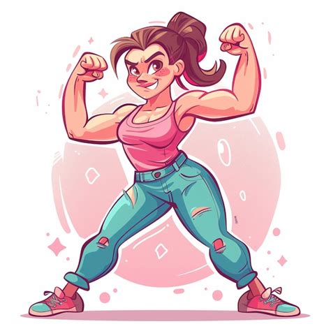 Un Dibujo De Dibujos Animados De Una Atleta Femenina Con Los Brazos