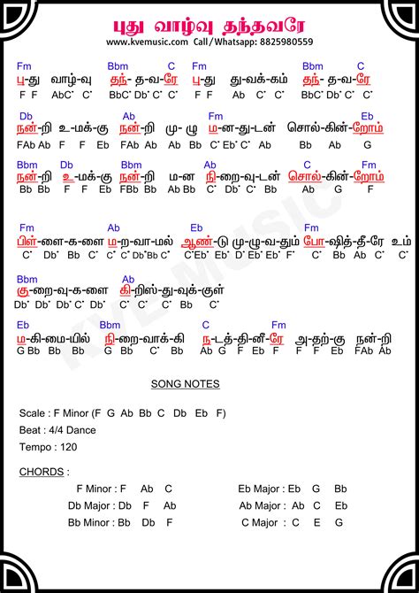 Pudhu Vazhvu Thanthavare | Tamil Christian Song Music Notes | Chords ...