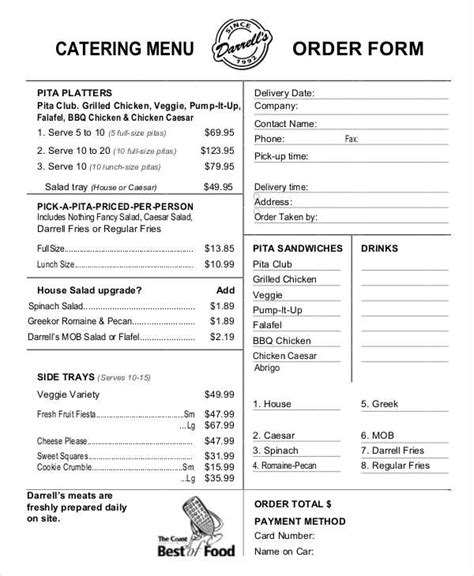 Menu Order Form Template Free