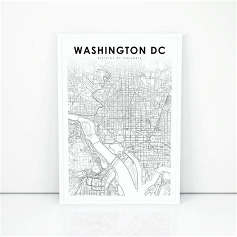 Downtown Washington Dc Map Print District Of Columbia Map Art Etsy Printing Services Map