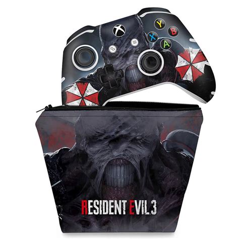 KIT Capa Case E Skin Xbox One Slim X Controle Resident Evil 3 Remake