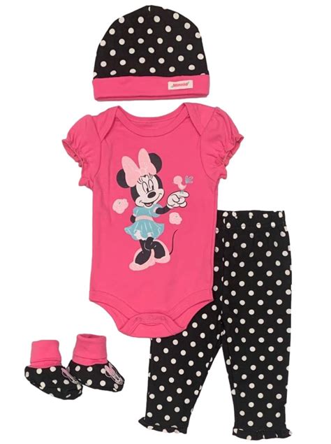 Disney Minnie Mouse 4 Piece Bodysuit And Pants Layette Set Baby Girls