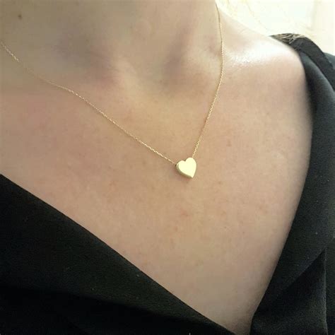 14k Real Solid Gold Dainty Tiny Heart Pendant Chain Necklace For Women