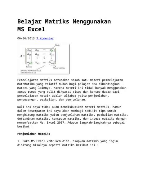 Docx Belajar Matriks Menggunakan Ms Dokumen Tips