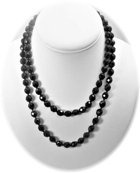 Woman S Jet Black Glass Bead Double Strand Necklace Item Etsy