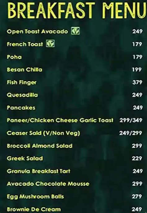 Menu of The Big Tree Cafe, Gwal Pahari, Gurgaon