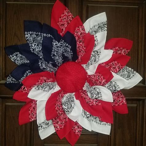 Red White And Blue Handkerchief Flower Wreath In Sunflower