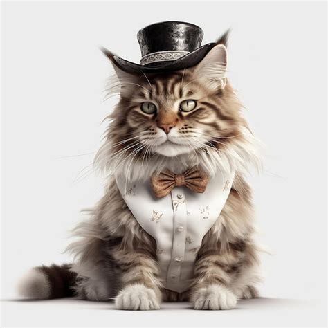 Un Gato Con Sombrero De Copa Y Chaleco Foto Premium