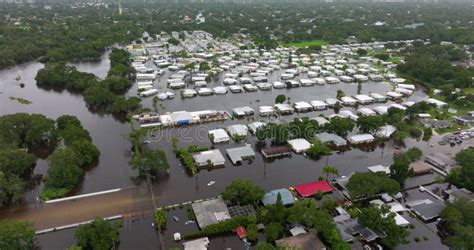 Flooded Residential Area With Underwater Houses From Hurricane Rainfall