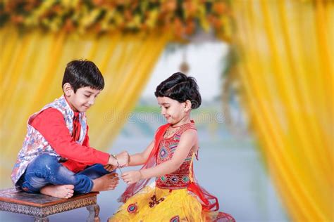 Indian Brother And Sister Wearing Surgical Mask Happy Raksha Bandhan Festival Rakhi