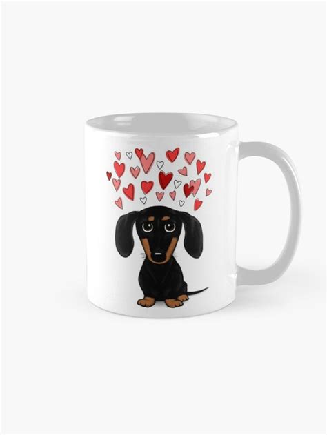 Taza De Caf Dachshund Negro Y Fuego Con Corazones De San Valent N