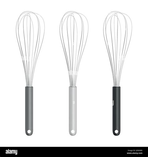 Vector Realistic 3d Metal Wire Steel Whisk With Grey White Black