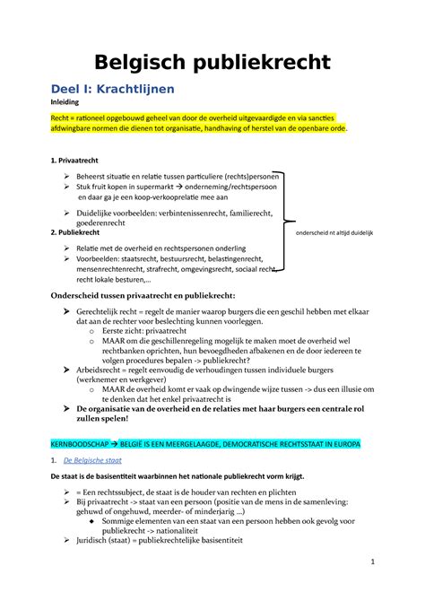 Bp Samenvatting Belgisch Publiekrecht Deel I Krachtlijnen Inleiding