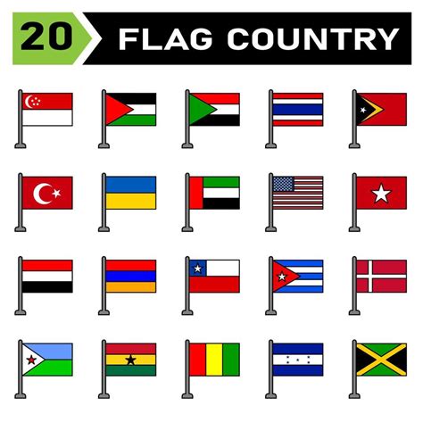 Flag Country Icon Set Include Country Flag Symbol National Travel