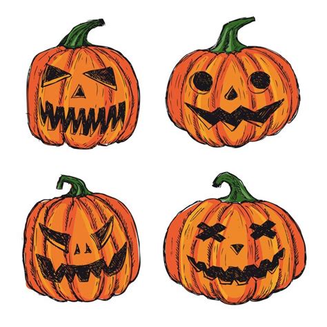 Premium Vector Halloween Pumpkin Set Hand Drawn Illustration