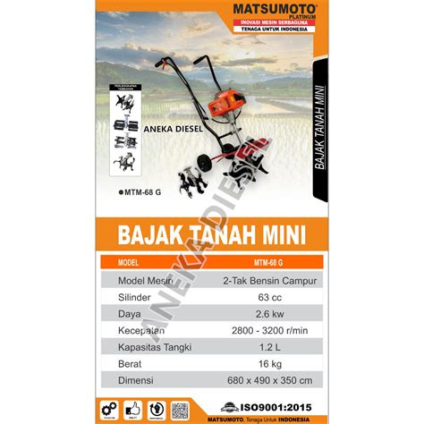 Jual Mesin Traktor Bajak Sawah Cultivator MATSUMOTO MTM 68 G Mesin