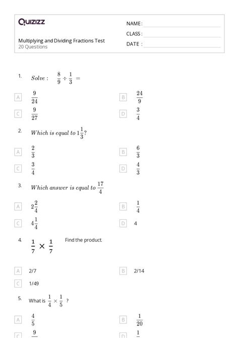 Multiplying And Dividing Fractions Worksheets On Quizizz Free