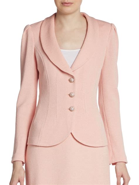 Lyst St John Santana Knit Shawl Collar Blazer In Pink