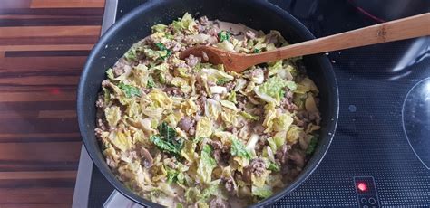 Wirsing Hack Pfanne Mit Champignons Von Chefboober Chefkoch De