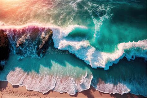 Aerial View Of White Sand Beach Coastline With Teal Blue Ocean